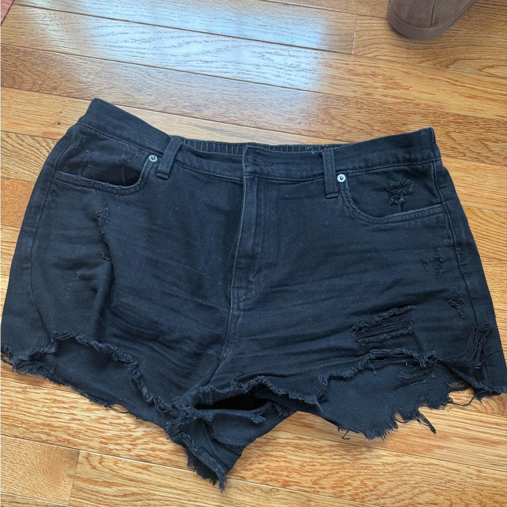 Aerie Black Distressed Women Shorts